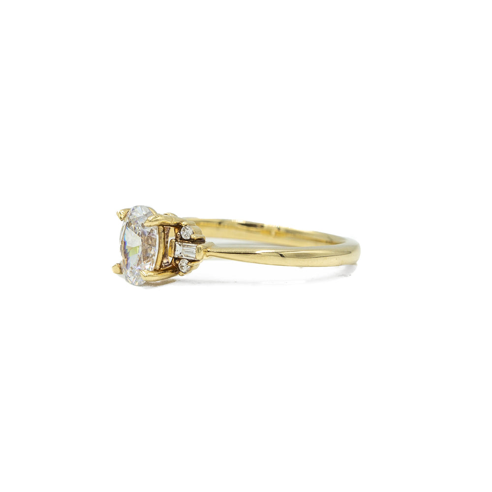 14ky Low Profile Oval with Baguette & Round Accents Diamond Ring