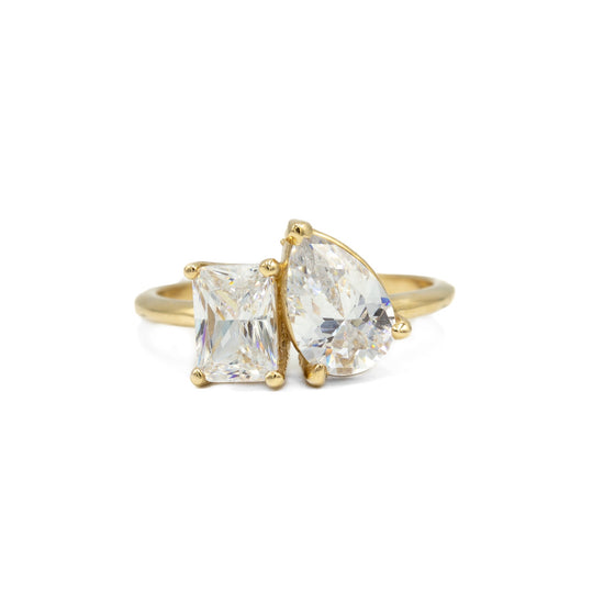 14ky Toi et Moi Emerald-Cut & Pear-Shaped Ring