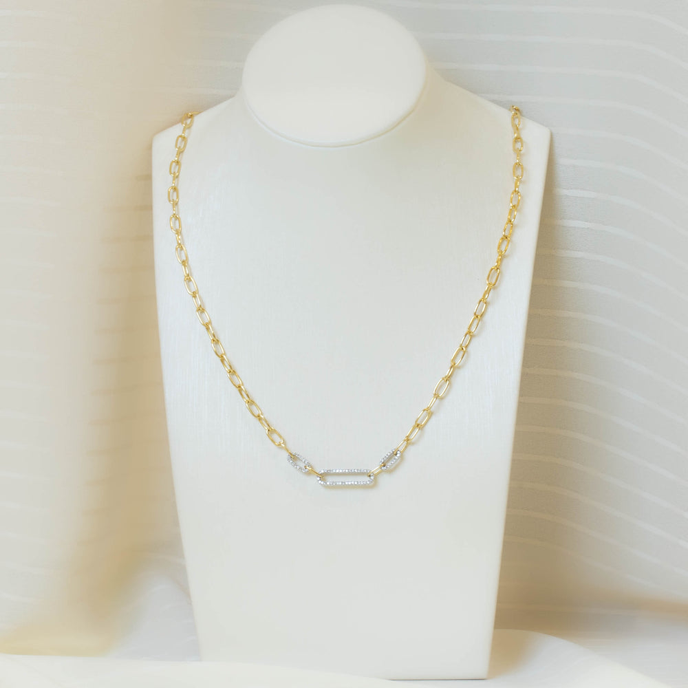 14ky Oval Paper Clip Necklace .40ctw Diamond Link