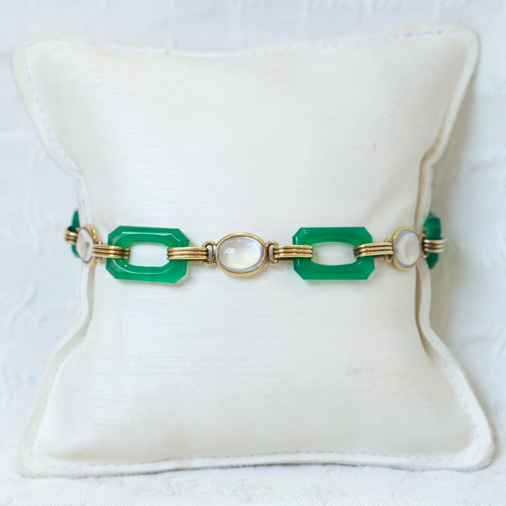 Vintage 14k Chrysoprase & Moonstone Bracelet