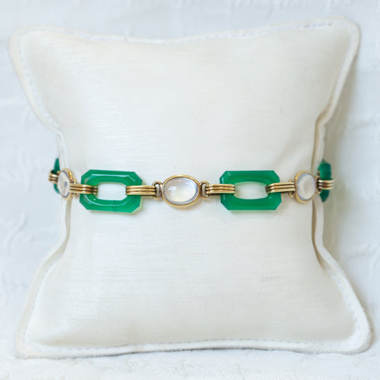 Vintage 14k Chrysoprase & Moonstone Bracelet