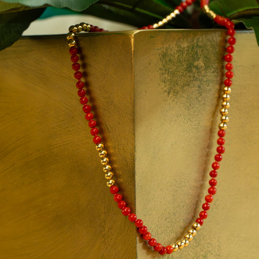 Vintage 14y Coral & Gold Bead Necklace