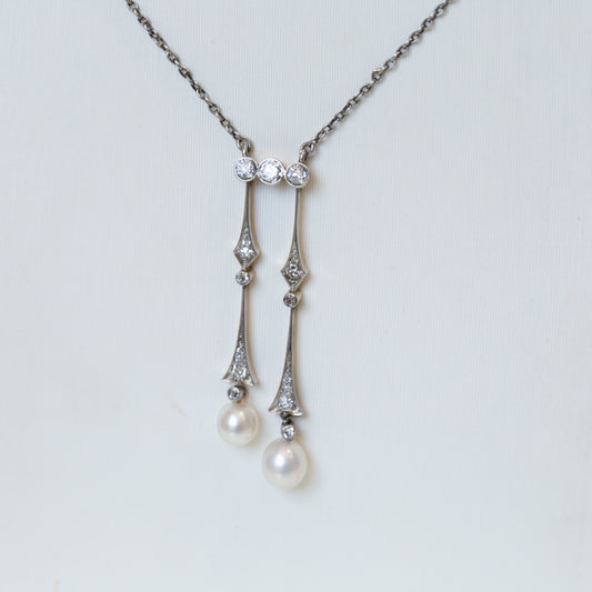 Platinum Vintage Diamond & Pearl Necklace