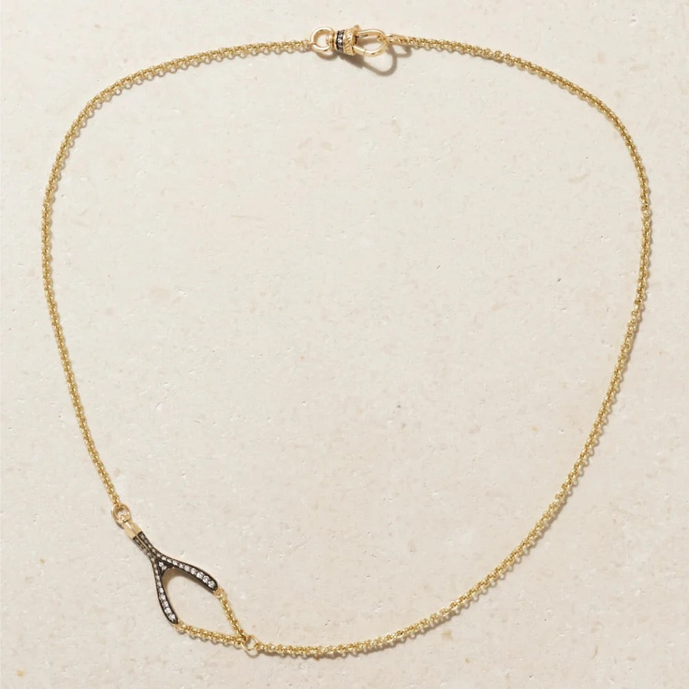 14k Wishbone Diamond Necklace by Lucy Delius