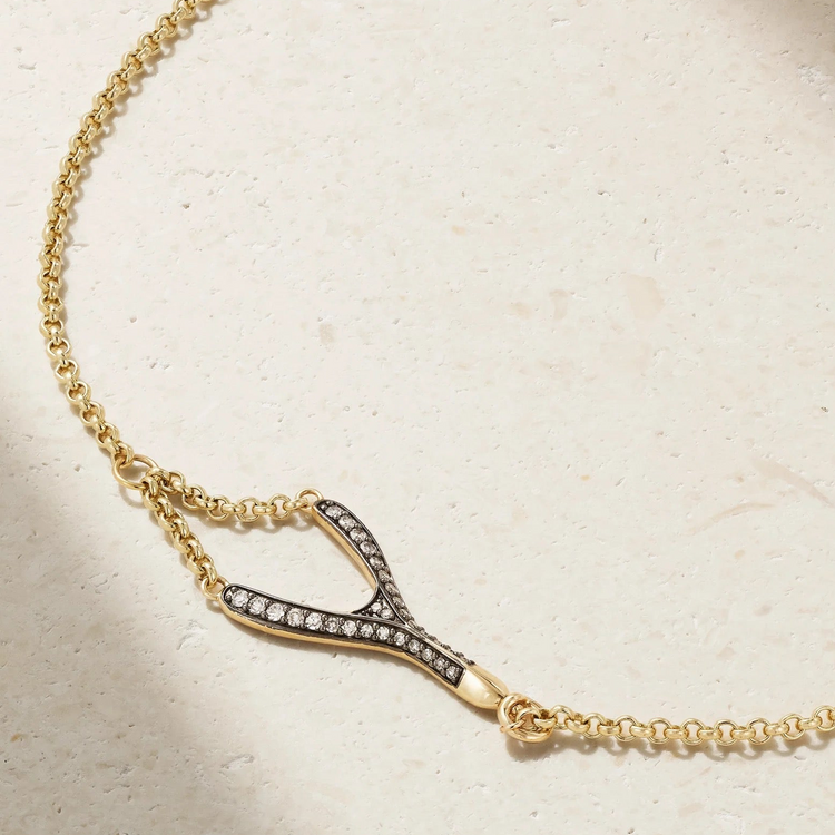 14k Wishbone Diamond Necklace by Lucy Delius