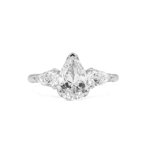 18kw 3-Stone Pear Shaped Butter-Cut Diamond Ring