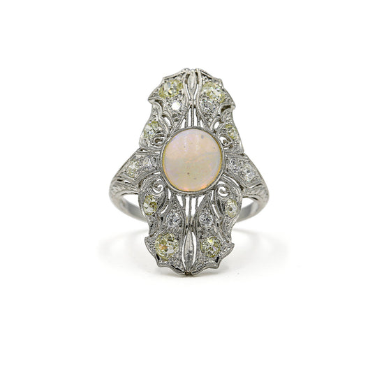 Platinum Vintage Opal & Diamond Ring