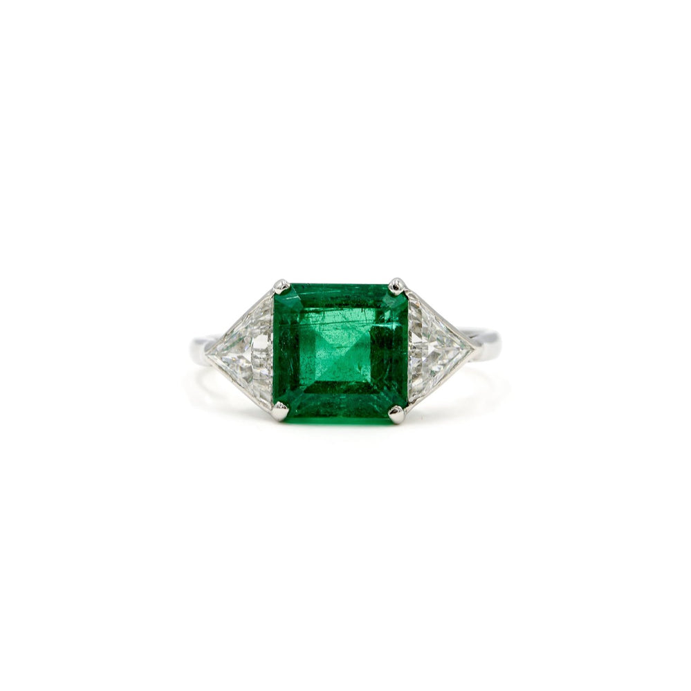 Platinum 2.14ct Emerald Cut Emerald 3-stone Ring