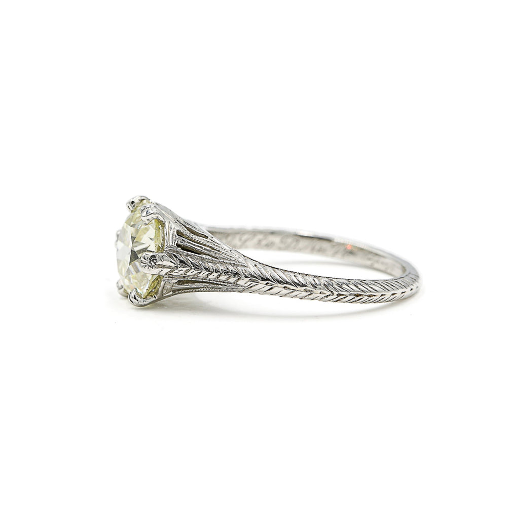 Platinum 1.92ct Vintage Hand Engraved Solitaire