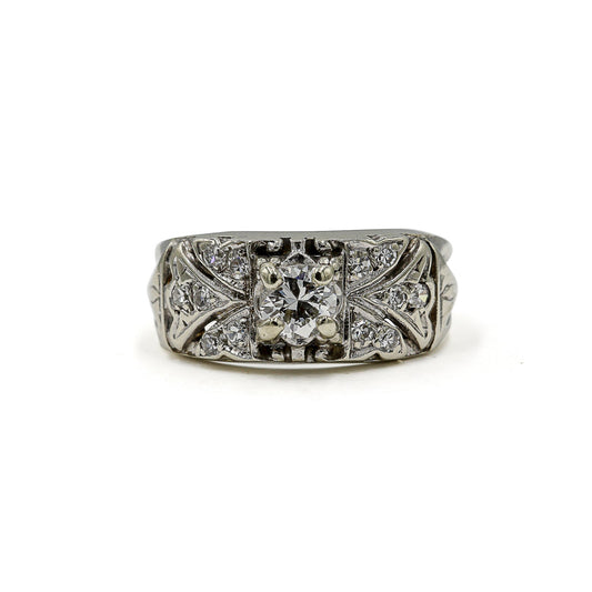 14kw .43ct Wide Diamond Vintage Band