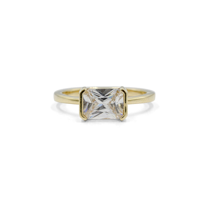 14ky Open Emerald-Cut Bezel Ring