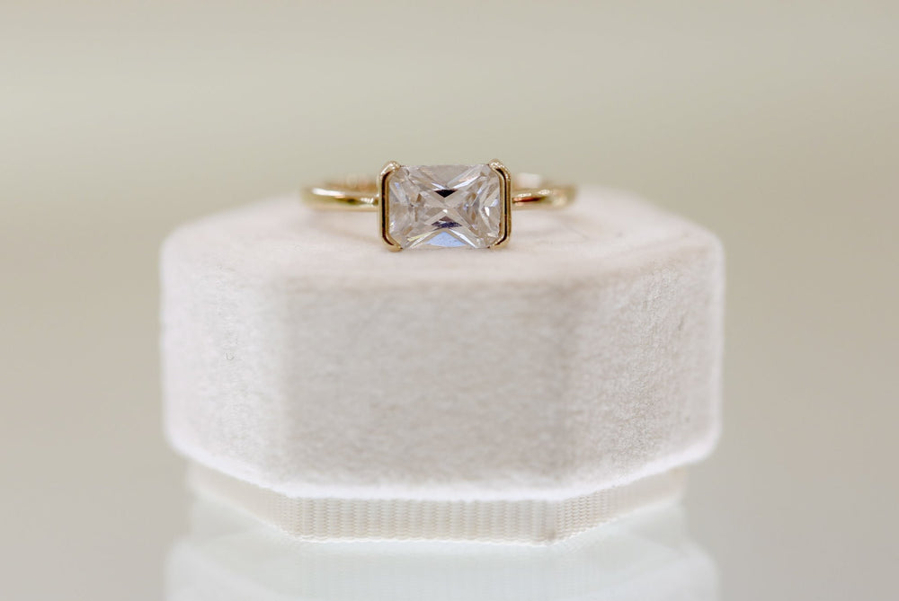 14ky Open Emerald-Cut Bezel Ring