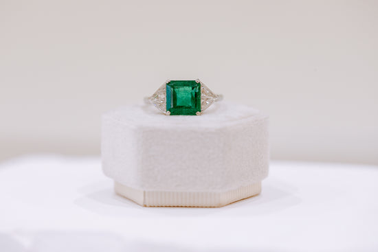 Platinum 2.14ct Emerald Cut Emerald 3-stone Ring