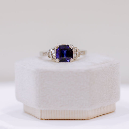 Platinum 1.82ct Asscher Cut Sapphire Vintage Ring