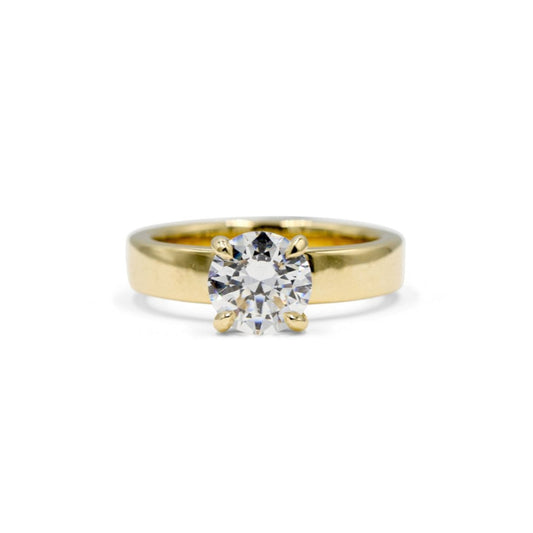 14ky Round Diamond Flat Band Solitaire Ring