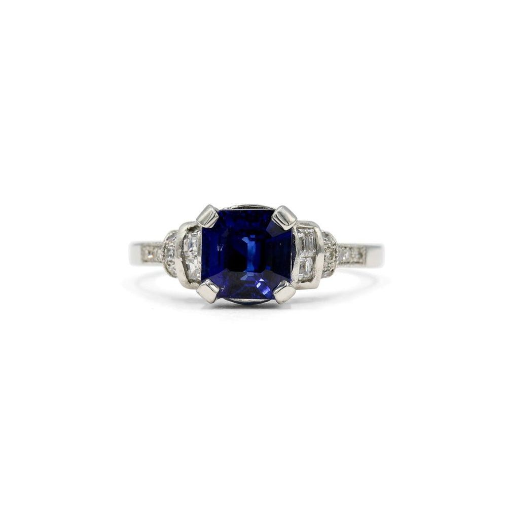 Platinum 1.82ct Asscher Cut Sapphire Vintage Ring