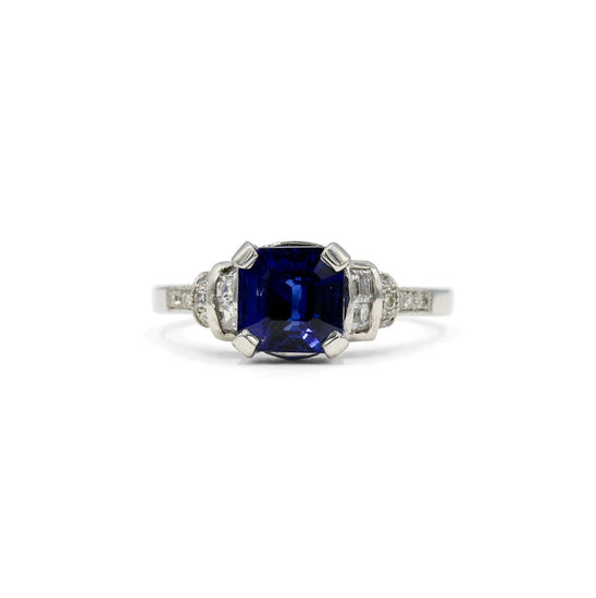 Platinum 1.82ct Asscher Cut Sapphire Vintage Ring