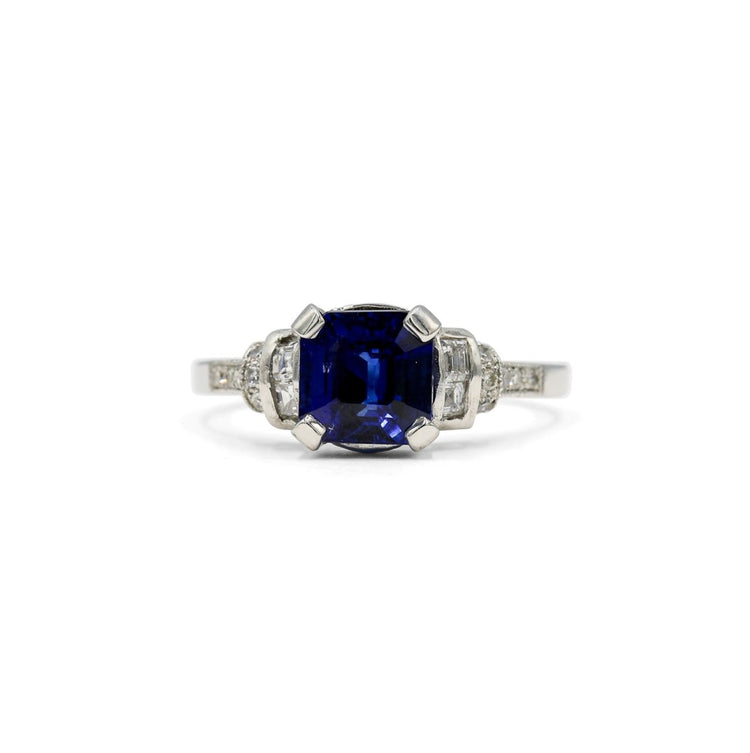 Platinum 1.82ct Asscher Cut Sapphire Vintage Ring