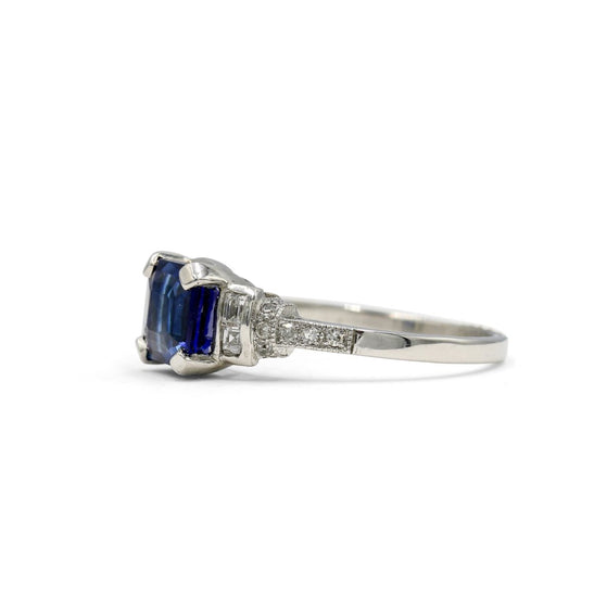 Platinum 1.82ct Asscher Cut Sapphire Vintage Ring