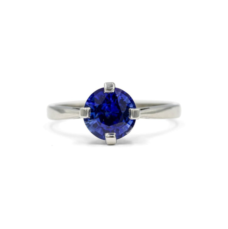 Platinum 1.54 Round Blue Sapphire Solitaire Vintage Ring