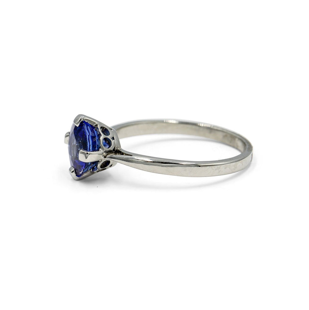 Platinum 1.54 Round Blue Sapphire Solitaire Vintage Ring