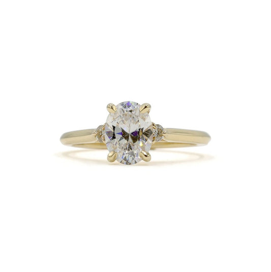 14ky 3-Stone Oval "Ellie" With .10ctw Round-Cut Diamond Ring