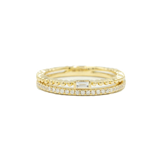 14ky Baguette Diamond Beaded Double Band by Uneek Jewelry