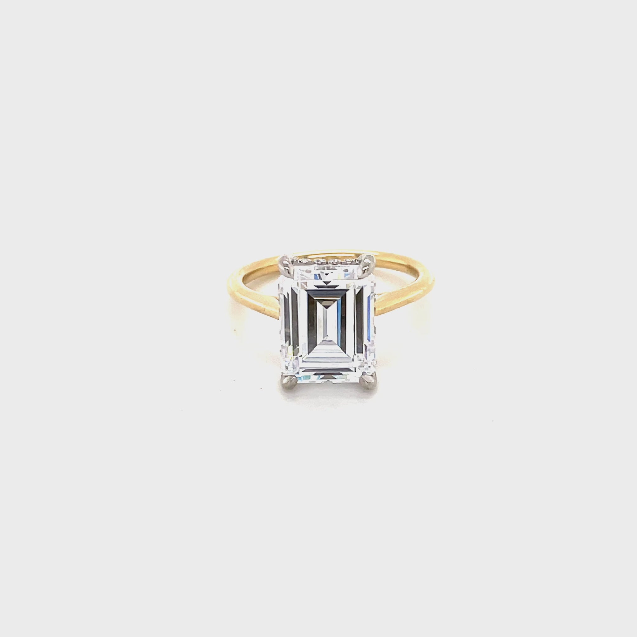 14k Yellow Gold 4-Prong Emerald-Cut Cathedral with Platinum Hidden Halo